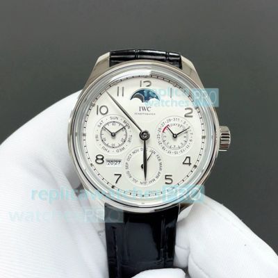 GRF Swiss Replica IWC Portugieser Perpetual Calendar 9015 Black Leather Strap Watch 